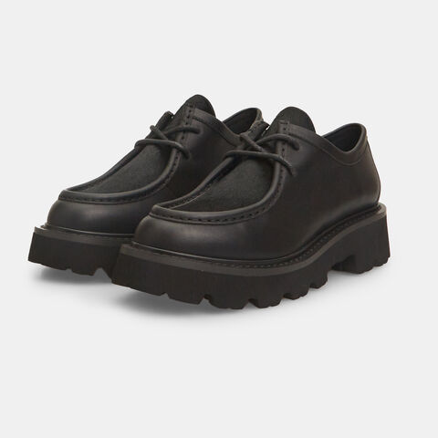 Zapatos de cuero con cordones para mujer con suela track, Negro Zapatos de cuero con cordones para mujer con suela track, Negro